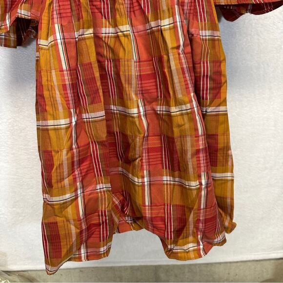Zara Orange & Red Plaid Off the Shoulder Smoked Dress Size XS - Picture 5 of 11